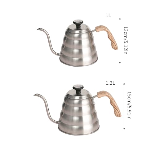 304 Stainless Steel Pouring Over Coffee Kettles with Thermometers and Wood Handle for Temperature Control Rustless Swanneck Coffeepot
