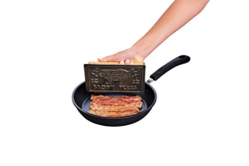 HIC Kitchen Bacon Press, Heavyweight Cast Iron, Rectangular With Wood Handle, For Stovetop Grill And Griddle - size: 6.75 x 4 x 3.25 inches, style: Rectangle