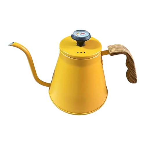 1.2L Stainless Steel Drip Coffee Kettles with Integrated Thermometers and Ergonomic Handle for Brewing Modern Design Kettles - color: Yellow