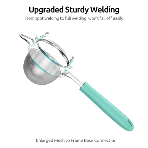 U-Taste Small Fine Mesh Strainer: 18/8 Stainless Steel 3.35in 30 Mesh Kitchen Food Sieve with Sturdy Riveted Silicone Handle, Heavy Duty Deep Handheld Metal Colander for Tea, Juice (Aqua Sky) - color: (1) Aqua Sky, size: S-3.35in