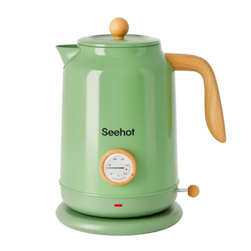 Seehot® Electric Kettle With Thermometer, 1.7L Electric Tea Kettle, 1200W Hot Water Kettle Electric, Auto Shutoff, Boil-Dry Protection, 304 Stainless Steel, Cordless Base,Green - color: Green