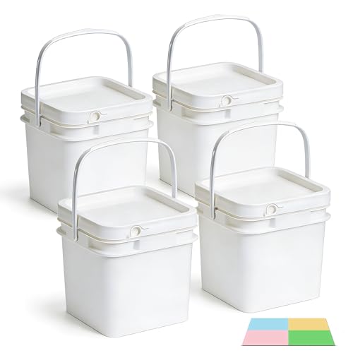 34 oz Food Storage Buckets with Lids, 4 Pack Square BPA Free Plastic Containers with Handles and Labels for Snacks, Meal Prep, Pantry and Freezer (White) - color: White, size: 34 oz