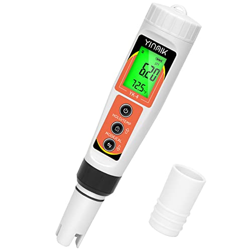 YINMIK PH Meter, Digital 4 in 1 PH EC TDS Temp Meter for Water Hydroponics, Waterproof DWC PH and EC PPM Water Tester with Backlit for Nutrients Growing, Indoor Garden, Home Brewing, Pool, Aquarium - color: Orange Water Tester