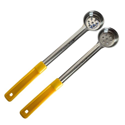 1 oz Slotted Stainless Steel Portion Control Ladle Spoon | Commercial-Grade Spoodle for Portioning & Draining - Pasta, Veggies & Buffet Service. Color-Coded by Size. Dishwasher Safe. - size: 1 Ounce Slotted