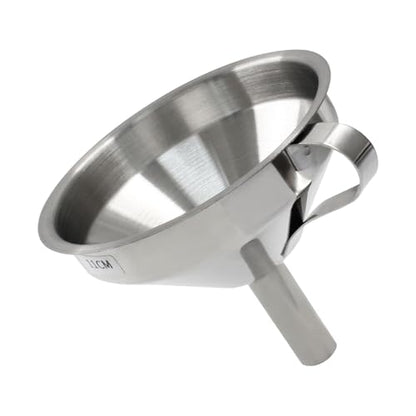 Piutouyar Stainless Steel Kitchen Funnel, 11 cm Metal Funnel with Detachable Strainer Filter, Food Grade Cooking Funnels for Transmission Liquid, Oil, Dry Ingredients