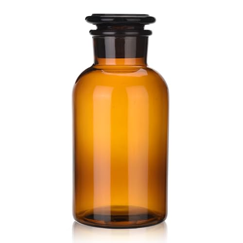 Lab Glass Reagent Bottle,Wide Mouth Glass Storage Bottle with Ground Stopper,Decorative Bottles/Vase (Amber, 1000ML) - color: Amber, size: 1000 mL