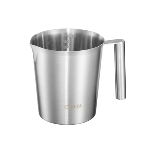 CURTA 18/8 Stainless Steel Measuring Cup with Round Handle and Pour Lip 32 OZ (4 Cup, 1000 ML) - color: Round Handle, size: 32 OZ (4 Cup, 1000 ML)
