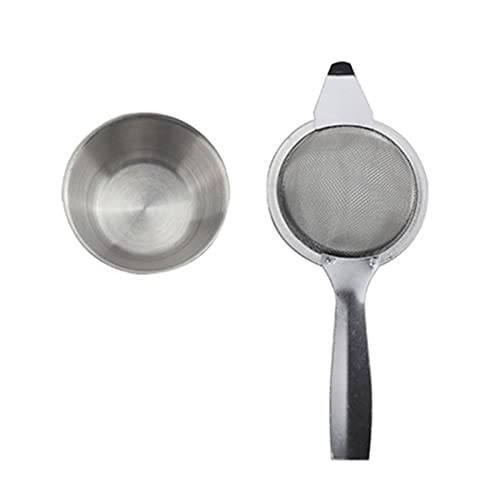 2.24inch Fine Mesh Strainer with Long Handle, Stainless Steel Mini Tea Strainer with dripping bowl, for Straining Teas and Cocktails or Sifting Flour, Sugar, Spices, and Herbs(Silver)