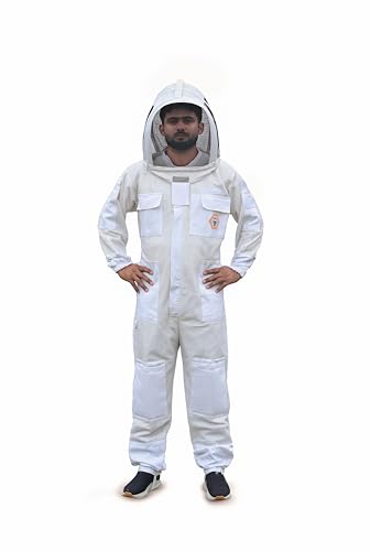 Beekeeping Suit Ventilated 3 Layer Ultra with Total Protection with Safety Fencing for Professional Beekeeping Supplies with Carrying Bag (BP-311-White)-XS - color: White, size: XS