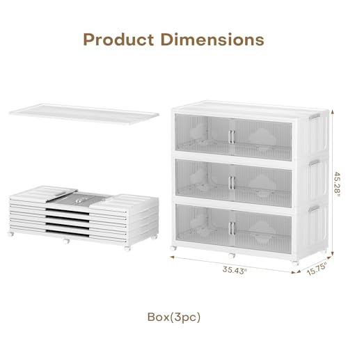 180Gal Extra Large Stackable Storage Bins with Lid (3‑Pack), 720QT Collapsible Organizer with Clear Magnetic Doors & Wheels, Plastic Cabinet for Bedroom, Garage, Dorm, Closet, Kitchen - size: 240QT-3Pack