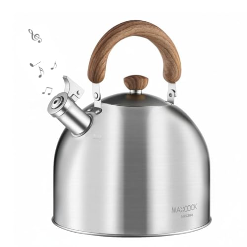 18/8 Stainless Steel Tea Kettle for Stovetop (5L / 5.29 Quart, Whistling Tea Pot, Wood Handle)-Silver - size: 5.3 Quarts