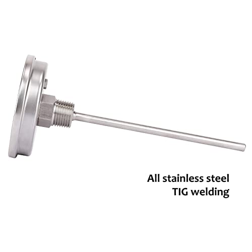 MEASUREMAN Fully Stainless Steel Pot, Kettle, Brewing Bimetal Dial Thermometer, 3" Dial, 6" Stem, 0-250 deg F/-20-120 deg C, -1% Accuracy, Adjustable, 1/2" NPT Back Mount - size: 0-250 deg F/-20-120 deg C, style: 6" Stem