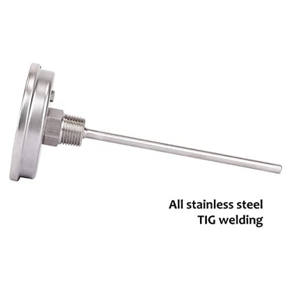 MEASUREMAN Fully Stainless Steel Pot, Kettle, Brewing Bimetal Dial Thermometer, 3" Dial, 6" Stem, 0-250 deg F/-20-120 deg C, -1% Accuracy, Adjustable, 1/2" NPT Back Mount - size: 0-250 deg F/-20-120 deg C, style: 6" Stem