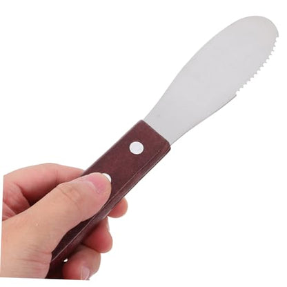 Stainless Steel Cheese Knife with Serrated Edge and Wooden Handle Portable Butter Spreader and Jam Spatula for Baking and Cooking Multi-function Kitchen Tool