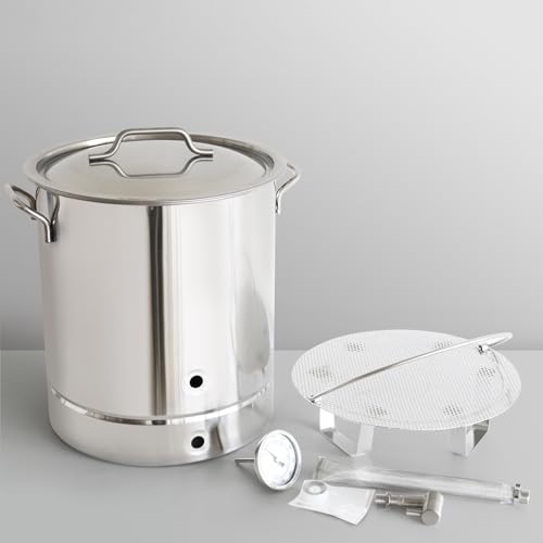 Home Beer Brew Kettle Stainless Steel Brewing Pot with Drilled Bottom Thermometer Bar Beer Home Brewing Supplies 30L (7.93Gal)