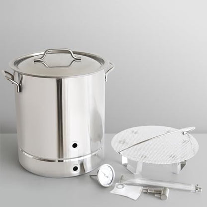Home Beer Brew Kettle Stainless Steel Brewing Pot with Drilled Bottom Thermometer Bar Beer Home Brewing Supplies 30L (7.93Gal)