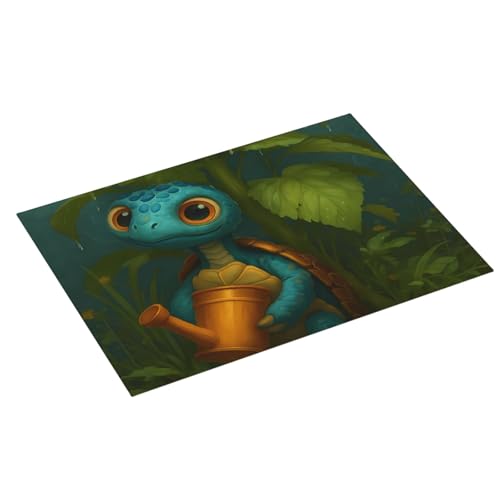 Cute Blue Turtle Holding Watering Can Dish Drying Mat for Kitchen Counter Microfiber Absorbent Reusable Washable 18x24in - color: Cute Blue Turtle Holding Watering Can