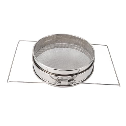 Double Sieve Honey Strainer | 2 Meshes Separate Wax & Impurities | Extendable Arm Fits 5 Gallon Buckets/Pans | Stainless Steel Beekeeping Equipment