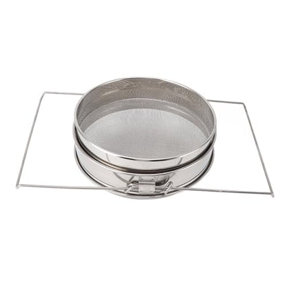 Double Sieve Honey Strainer | 2 Meshes Separate Wax & Impurities | Extendable Arm Fits 5 Gallon Buckets/Pans | Stainless Steel Beekeeping Equipment