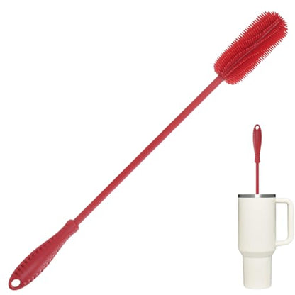 15.7" Silicone Bottle Brush, ddLUCK Water Bottle Cleaner Brush for Stanley, Hydroflasks, Glass, Thermos Sports Bottle, Vase and Glassware, Bottle Brush Cleaner for Small Narrow Neck Containers (Red) - color: Long Red