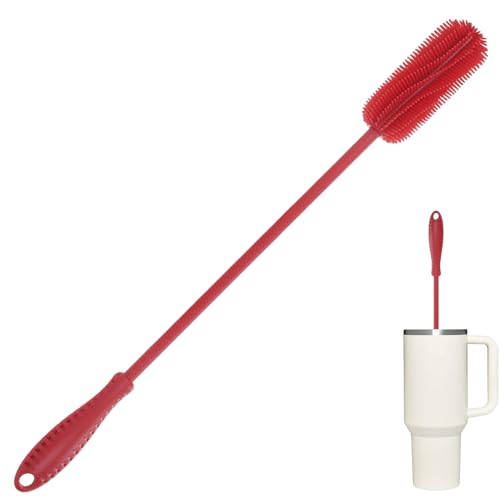 15.7" Silicone Bottle Brush, ddLUCK Water Bottle Cleaner Brush for Stanley, Hydroflasks, Glass, Thermos Sports Bottle, Vase and Glassware, Bottle Brush Cleaner for Small Narrow Neck Containers (Red) - color: Long Red