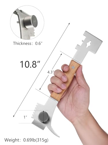 Multipurpose Steel Hive Tool with Wooden Handle, Beekeeping Tool | 7-in-1 Beekeeping Tool for Hive Scraping, Prying & Frame Cleaning