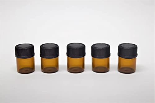 50Pack Set 1ML Amber Glass Bottle with Orifice Reducer and Cap Small Essential Oil Vials (1ML) - size: 1ML