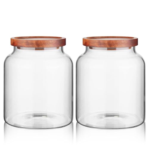 Labina Glass Storage Container Airtight Food Jars Kitchen Canister with Wood Lids, 60 Oz Wide Mouth Pantry Organization Glass Jar for Flour, Sugar, Cookie, Spagetti, Nuts and Candy (2 Pack) - size: B4: 60 Oz 2 pcs
