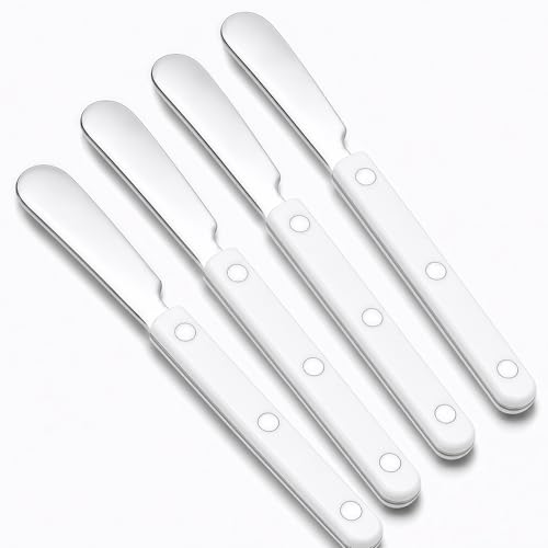 4PCS Stainless Steel Butter Knives Set: 6.3 Inch Cheese Spreader 304 Stainless Steel with Ergonomic Handle for Cheese, Butter & Jam (White) - color: White