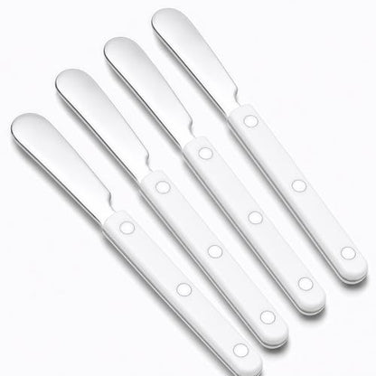 4PCS Stainless Steel Butter Knives Set: 6.3 Inch Cheese Spreader 304 Stainless Steel with Ergonomic Handle for Cheese, Butter & Jam (White) - color: White