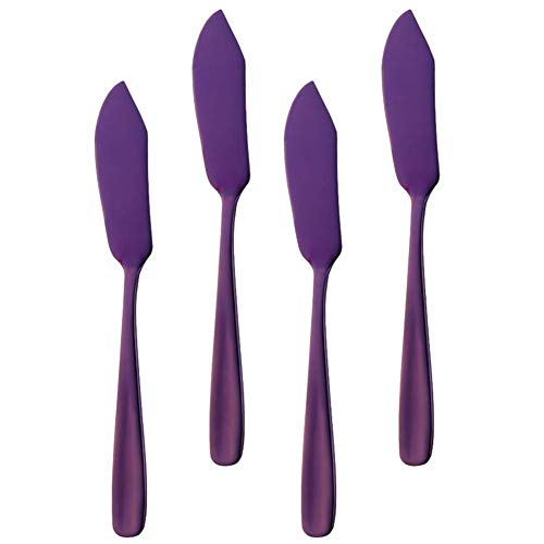 Stainless Steel 18/10 Cheese Desert Knives, Set of 4, Baikai Breakfast Butter Knife, Slicer Sandwich Spreader (Purple) - color: Purple