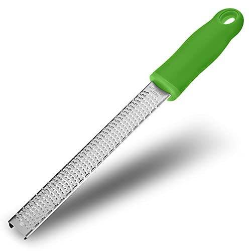 8-Inch Lemon Zester & Cheese Grater 18/8 Stainless Steel Citrus Zester for Lemon, Lime, Parmesan, Garlic & Ginger 8’’ Long Razor Sharp Blade, Ergonomic Non‑Slip Handle with Protective Cover, Green - color: Green
