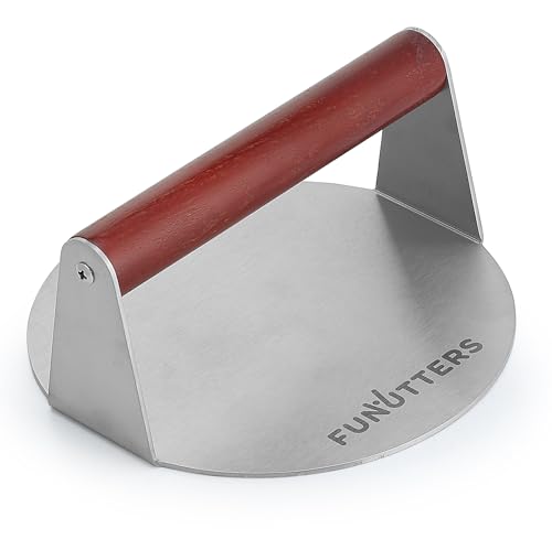 FUNUTTERS 6.5'' Smash Burger Press Patty Maker, Hamburger Smasher Tool, Heavy-Duty Stainless Steel, BBQ Grill and Flattop Griddle Accessory - Commercial Grade - size: 6.5'' with Beechwood Handle