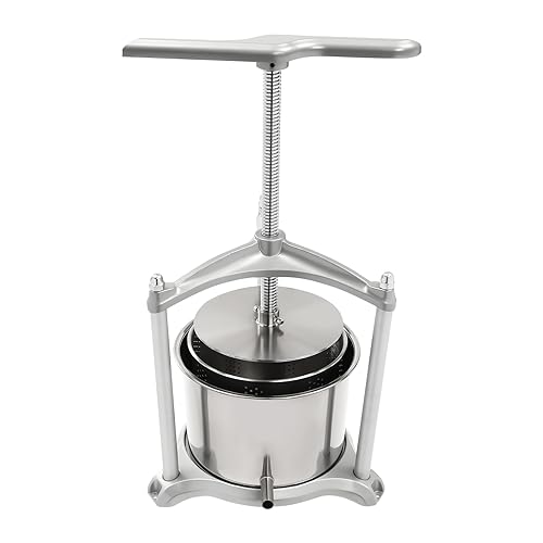 6L/1.59Gal Fruit Wine Press with Filter Bag, Manual Juice Maker Machine with Stainless Steel Dual Barrels, T-Handle Triangular Stable Structure for Fruit, Cheese, Home & Farm Use