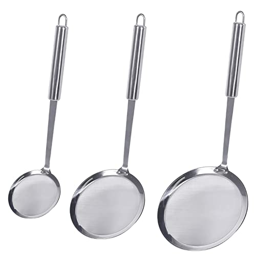 Newness Fine Mesh Skimmer Spoon, Professional 304 Stainless Steel Hot Pot Fat Strainer for Oil Filter Skimming Grease and Foam, Durable Multi-Functional Kitchen Cooking Mesh Food Strainer Ladle-3 Pack - size: 3 Pack