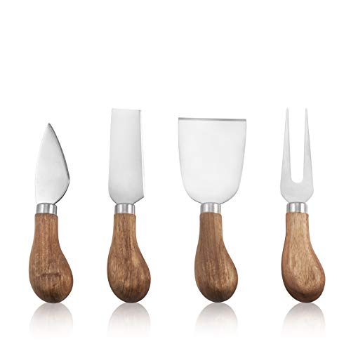 True Gourmet 4-Piece Stainless Steel Cheese Knife Set with Acacia Wood Handles for Charcuterie Board, Includes 3 Knives & 1 Fork, Hosting Essentials - style: Grove