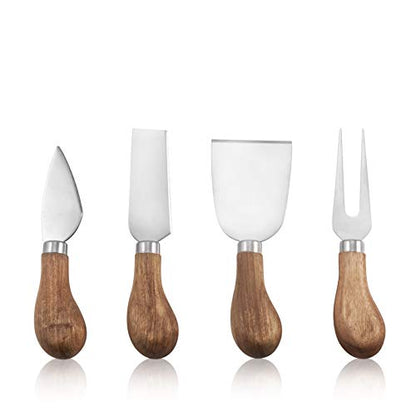 True Gourmet 4-Piece Stainless Steel Cheese Knife Set with Acacia Wood Handles for Charcuterie Board, Includes 3 Knives & 1 Fork, Hosting Essentials - style: Grove