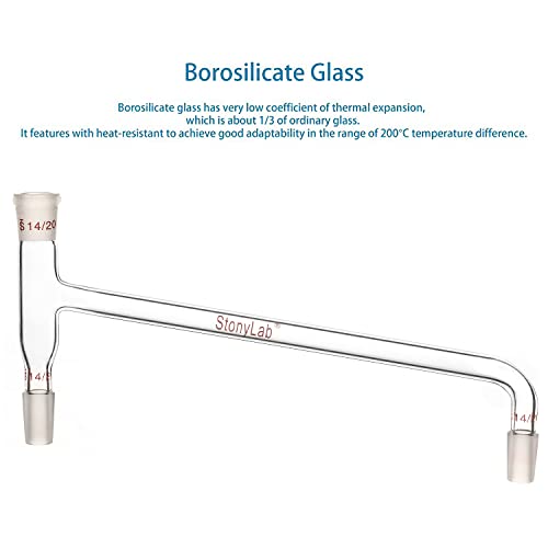 stonylab Borosilicate Glass 75 Degree Bent Distilling Adapter, with Two 14/20 Inner Joints and One Outer Joint, for Laboratory Distillation - size: 14/20 Joint