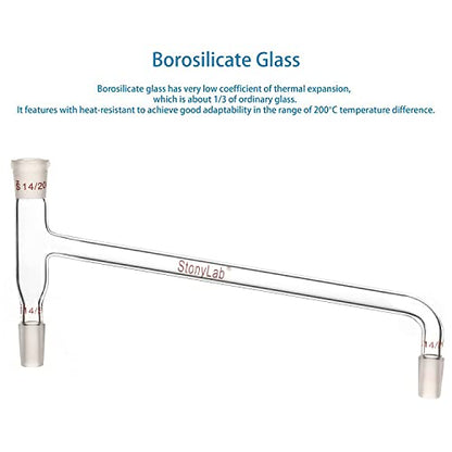 stonylab Borosilicate Glass 75 Degree Bent Distilling Adapter, with Two 14/20 Inner Joints and One Outer Joint, for Laboratory Distillation - size: 14/20 Joint
