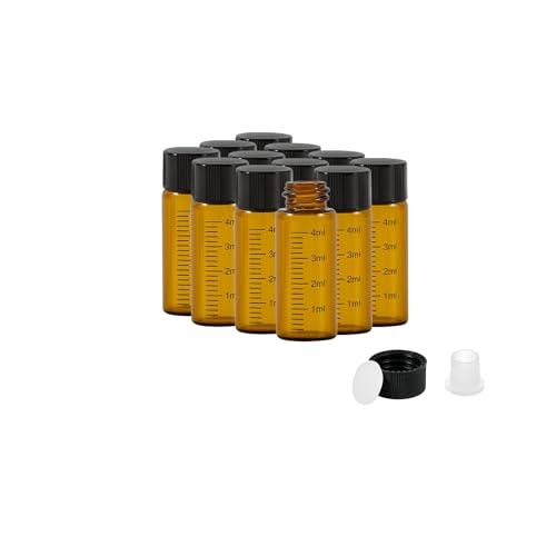 4ml Amber Glass Graduated Vials with Screw Caps and Plastic Stoppers, 1 Dram Small Sample Vials with Lids, Leak-Proof Liquid Storage Empty Vial, 12PCS - color: AMBER, size: 4ml