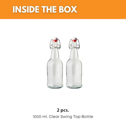 FastRack Swing Top Glass Bottles 33 oz – Pack of 2 | Clear Flip Top Glass Bottles with Airtight Lids | Resealable Swingtop Fermentation Bottles for Kombucha, Beer, Mead, Soda & Water - color: Clear