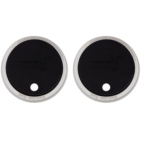 2 Pack, Black, Wide Mouth Silicone Straw Hole Tumbler and Fermentation Lids with Stainless Steel Bands by Mason Jar Lifestyle - color: Black, size: Wide Mouth