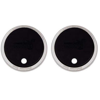2 Pack, Black, Wide Mouth Silicone Straw Hole Tumbler and Fermentation Lids with Stainless Steel Bands by Mason Jar Lifestyle - color: Black, size: Wide Mouth