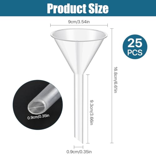 25Pcs 3.5 Inch Plastic Funnels, Wide Mouth Funnels for Kitchen Use Filling Bottles, Versatile Large Funnel with Long Reaching Spout for Oil, Perfume, Spices