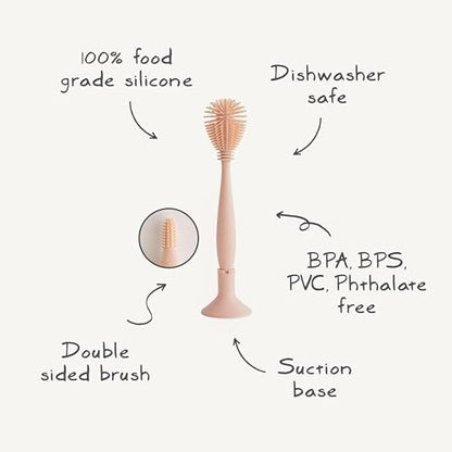 mushie Baby Bottle Brush | Soft Silicone with Suction Base (Blush) - color: Blush