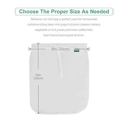 Nut Milk Bag Reusable 2 Pack Food Strainer Nut Bag(8×10 in) | for Almond/Soy Milk Greek Yogurt Professional for Cold Brew Coffee Tea Beer Juice Fine Nylon Mesh - size: 2 pack - 8"x10"
