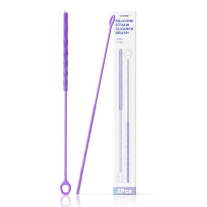 YOTIME Straw Cleaner Brush Extra Long 12.6 inch, 2Pcs Reusable Silicone Straw Brush for Sippy Cup, Water Bottle and Tubes, 6mm+9mm, Purple - color: Purple