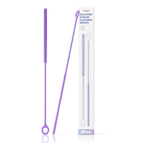 YOTIME Straw Cleaner Brush Extra Long 12.6 inch, 2Pcs Reusable Silicone Straw Brush for Sippy Cup, Water Bottle and Tubes, 6mm+9mm, Purple - color: Purple