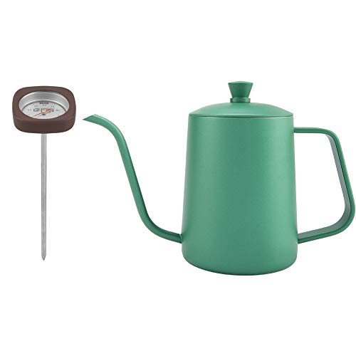 Stainless Steel Coffee Kettle, Gooseneck Spout Teapot, Large Capacity 600ml Kettle with Thermometer & Precision Pouring, Ideal for Coffee Brewing Enthusiasts (Green)