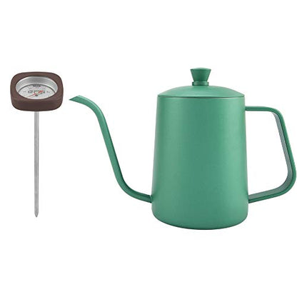 ZJchao Stainless Steel Coffee Kettle Gooseneck Spout Teapot with Thermometer 600ml Large Capacity Precision Pouring Coating for Coffee Brewing Enthusiasts Black Pink Green (Green) - color: Green